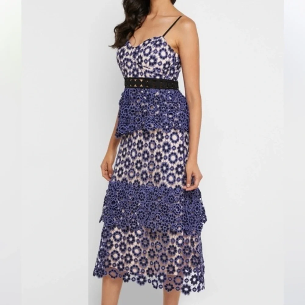 Just Me Lavender and Black Overlay Floral Lace Ruffle Dress - Picture 3 of 17